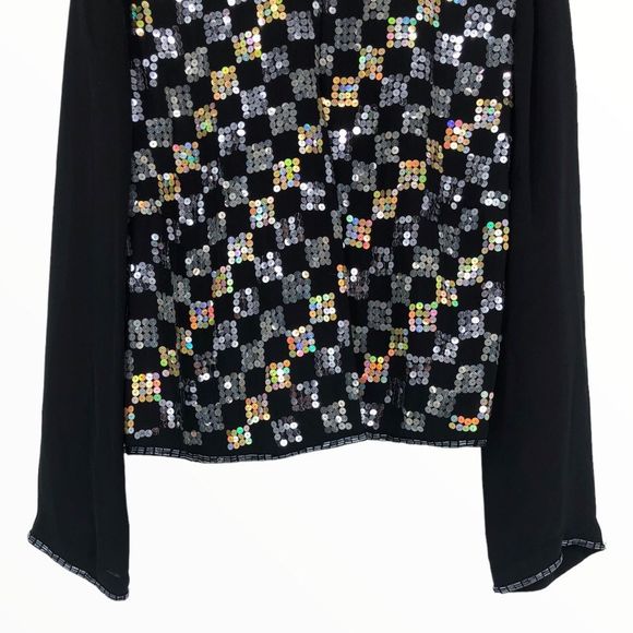 90’s Vintage Silver Iridescent Gold Sequin Checkerboard Evening Jacket size X - Picture 4 of 16